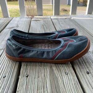 Astral Hemp Maria Womens 8 Ballet Flats Shoes Embroidered Canvas Blue Vegan S192